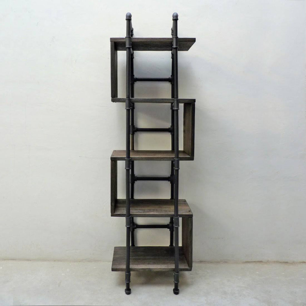 Brushed Brass Gray Natural Etagere Bookcase F780696