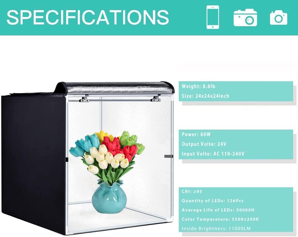 Portable 24 x 24 Inch Photo Studio Light Box with LED Lights and 3 Color Backdrops T6049