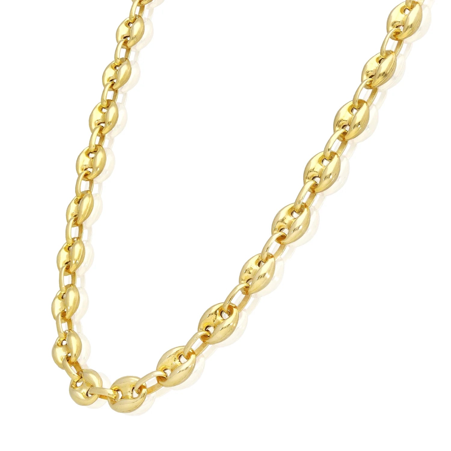 18K Yellow Gold Over Silver 9mm Puffed Anchor Chain Necklace 16"-24" T191267