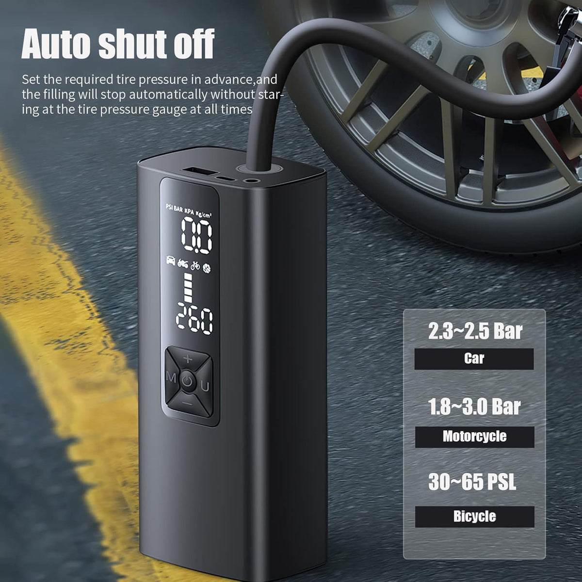 Portable Tire Inflator 150PSI 8000mAH Cordless Air Pump (Black) D493