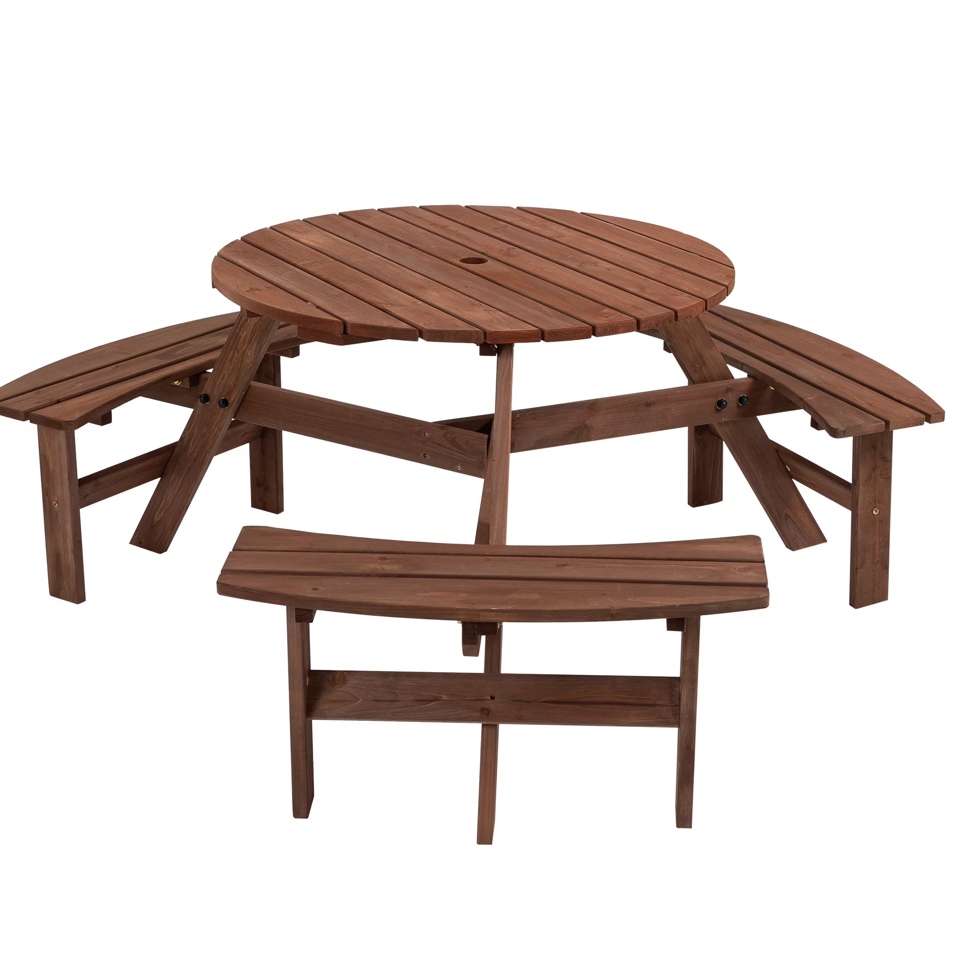 6-Person Outdoor Wooden Picnic Table with 3 Built-in Benches O551