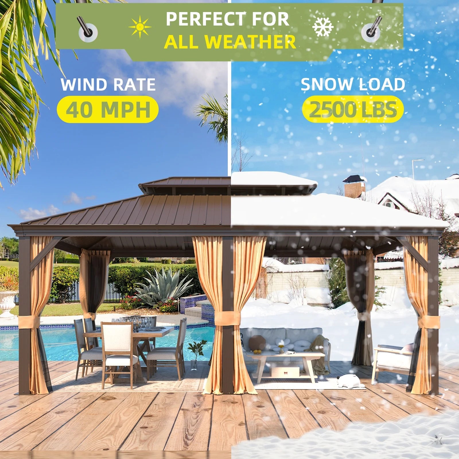 12' x 18' Hardtop Metal Double Roof Gazebo Y477