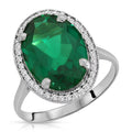 14K Solid White Gold Emerald Ring with Natural Diamonds Halo Ring (9.5) Y1800
