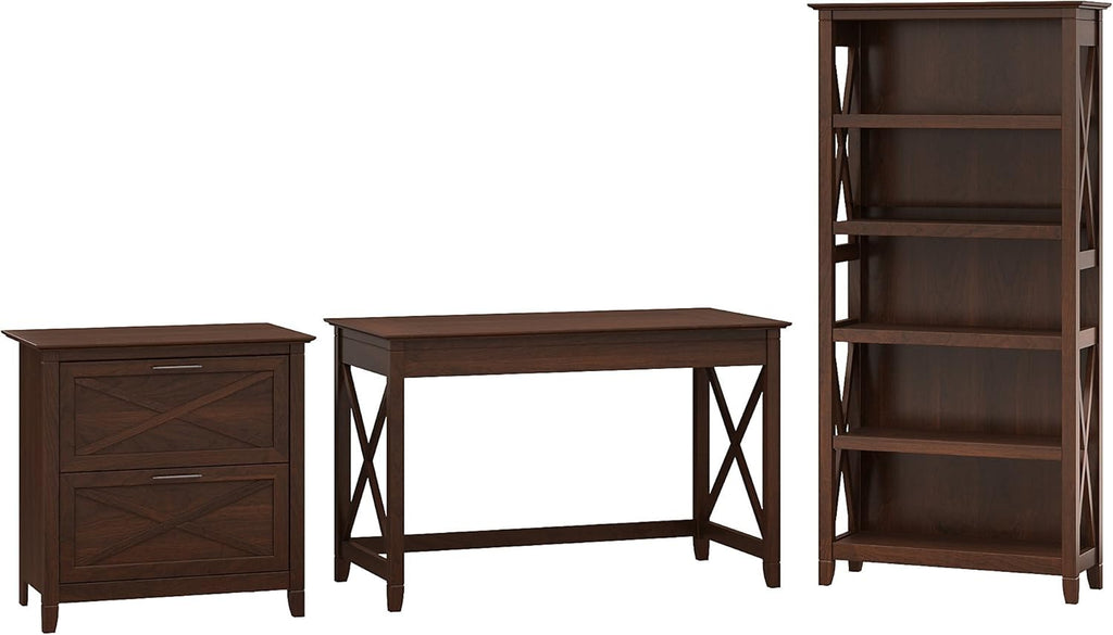 48W Writing Desk with 2 Drawer Lateral File Cabinet and 5 Shelf Bookcase A1097