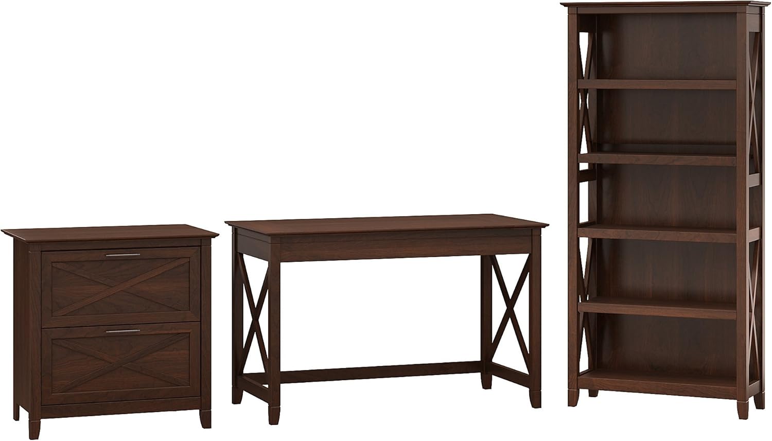 48W Writing Desk with 2 Drawer Lateral File Cabinet and 5 Shelf Bookcase A1097