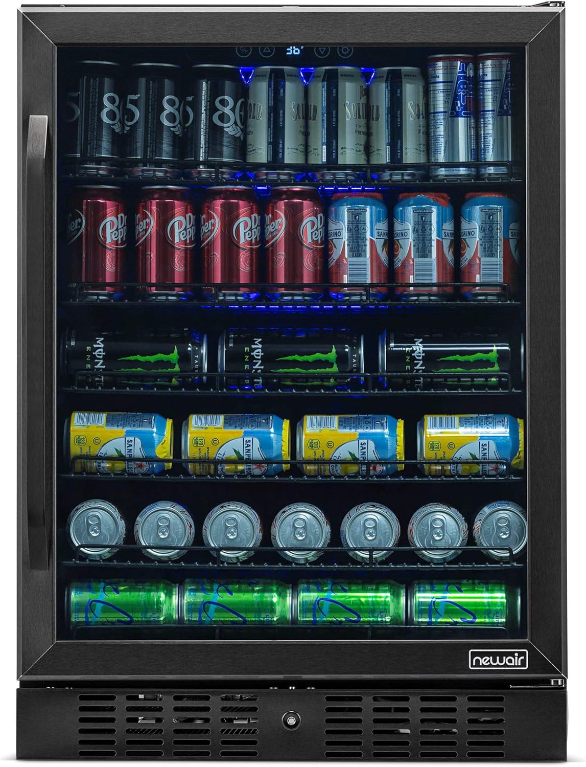 Black Stainless Steel 177 Can Beverage Refrigerator Cooler with Glass Door A341