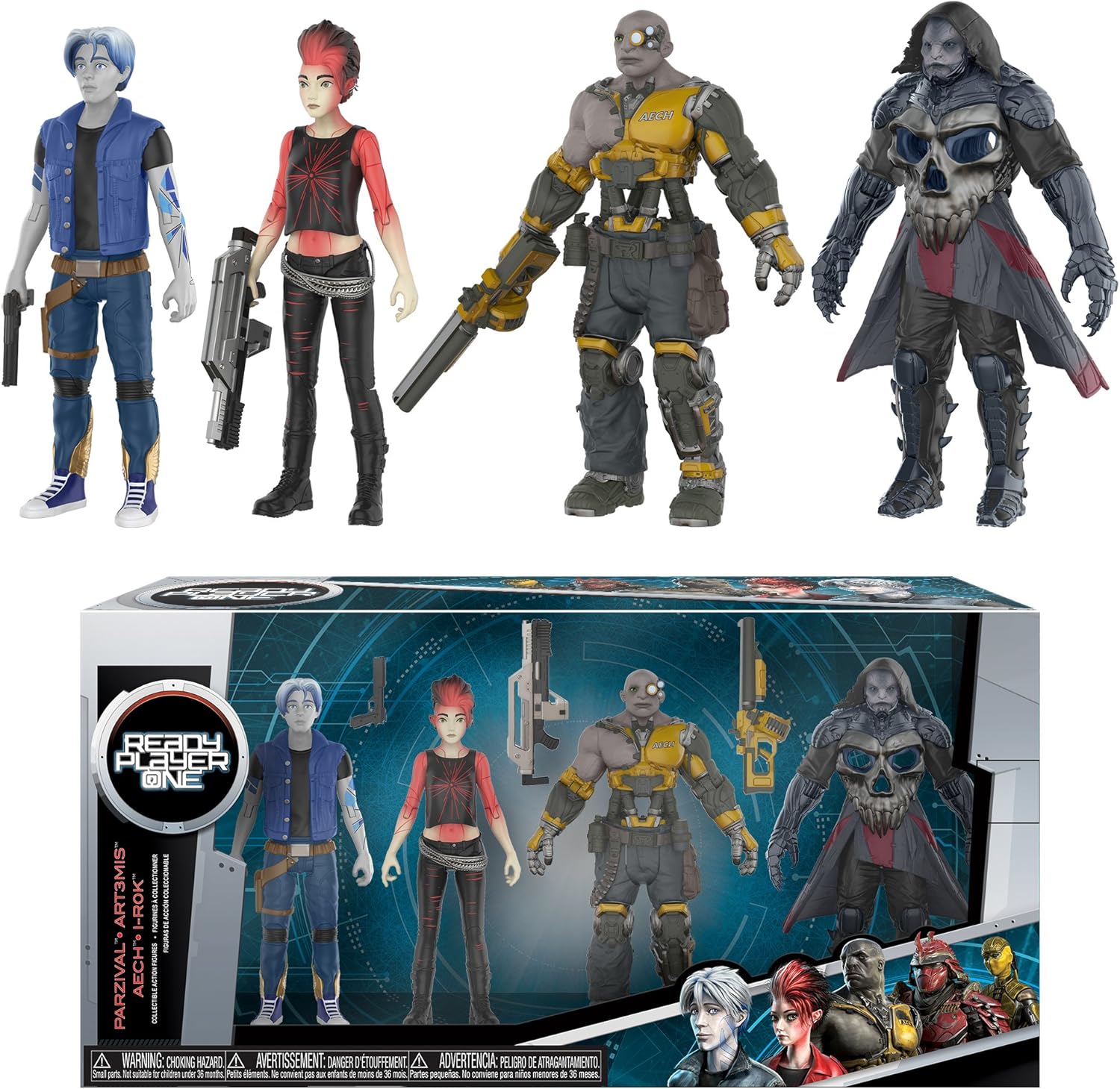 Parzival, Aech, Art3mis, i-R0k Mini Action Figure Set with Trading Card Bundle E1149