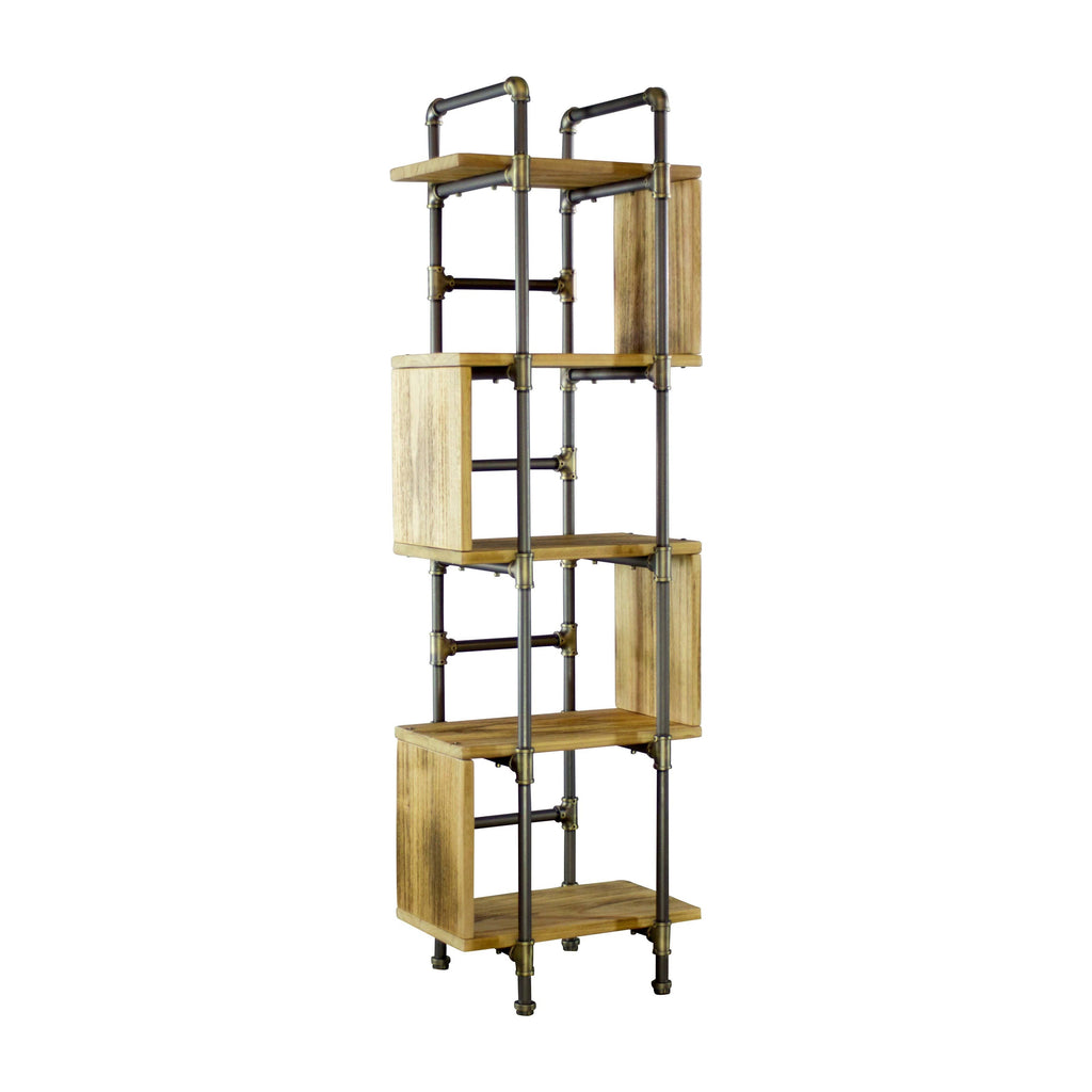 Brushed Brass Gray Natural Etagere Bookcase F780696