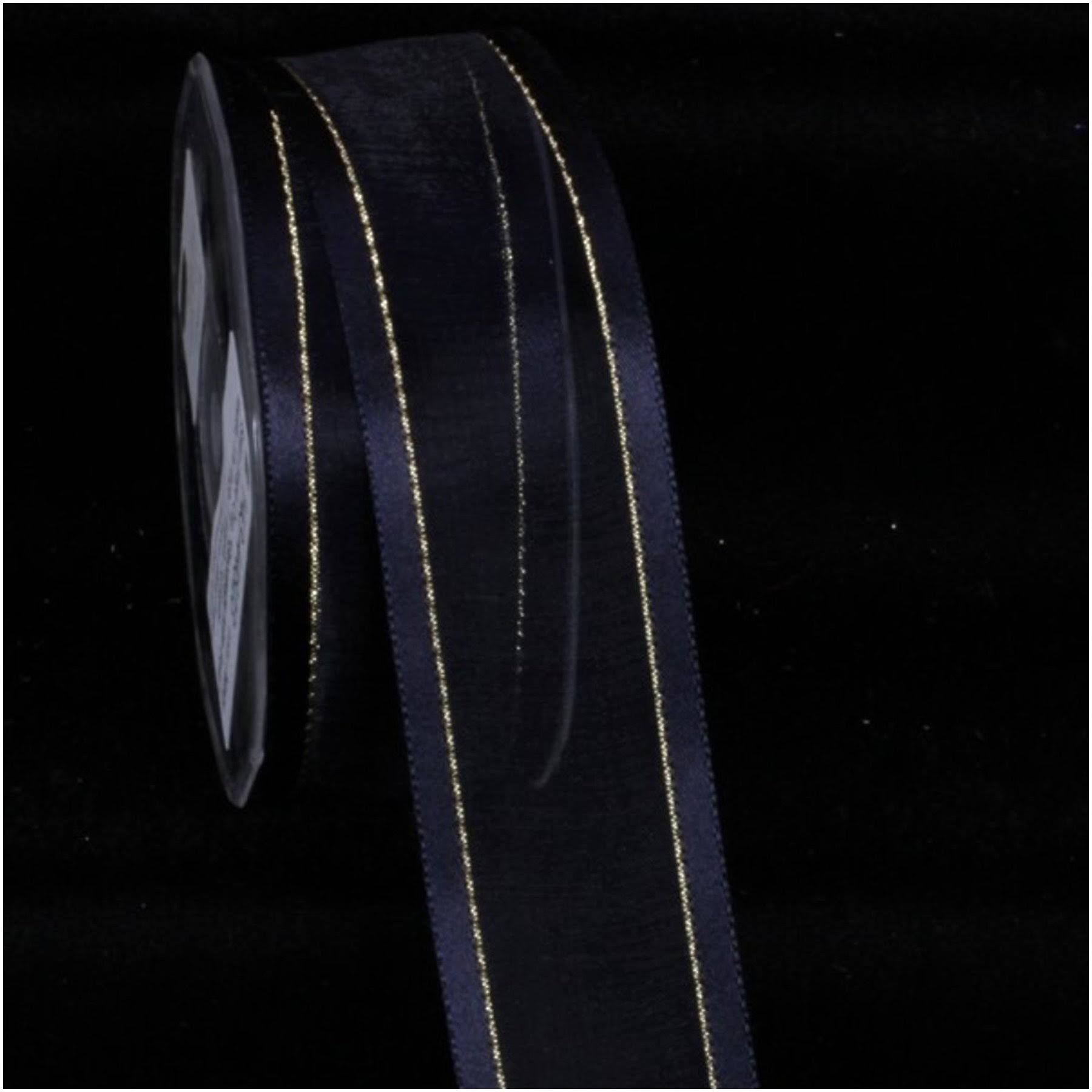 Navy Blue Satin Edged Organdy with Gold Trim 30 Yards H612