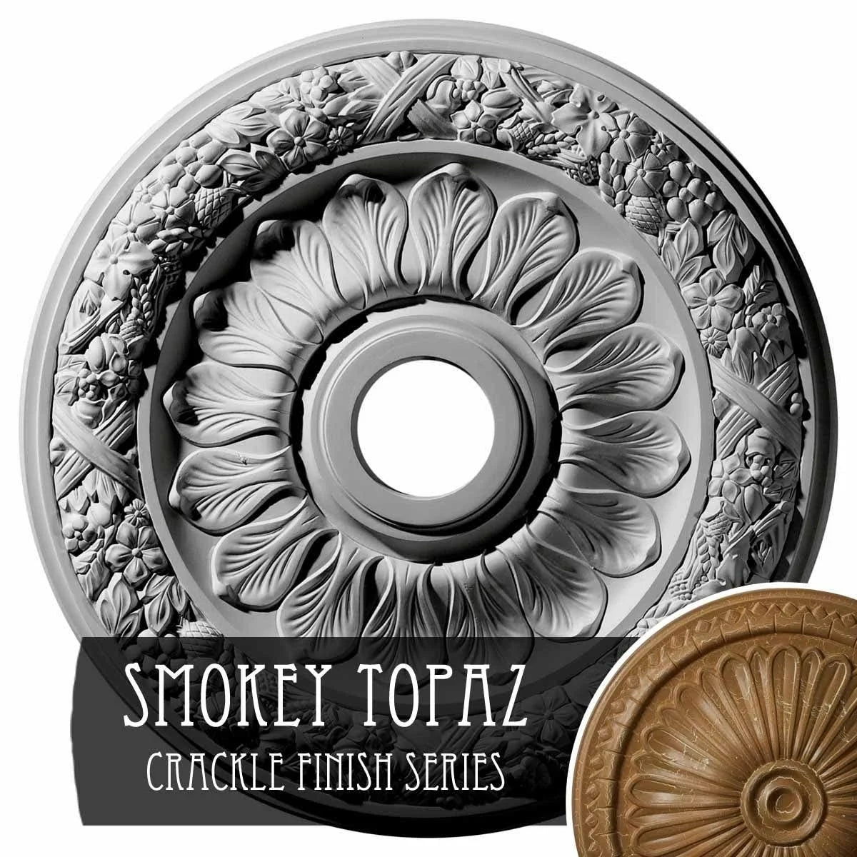 24x22OD x 4x22ID x 1 1/2x22P Ceiling Medallion, Hand-Painted Smokey Topaz Crackle H160750