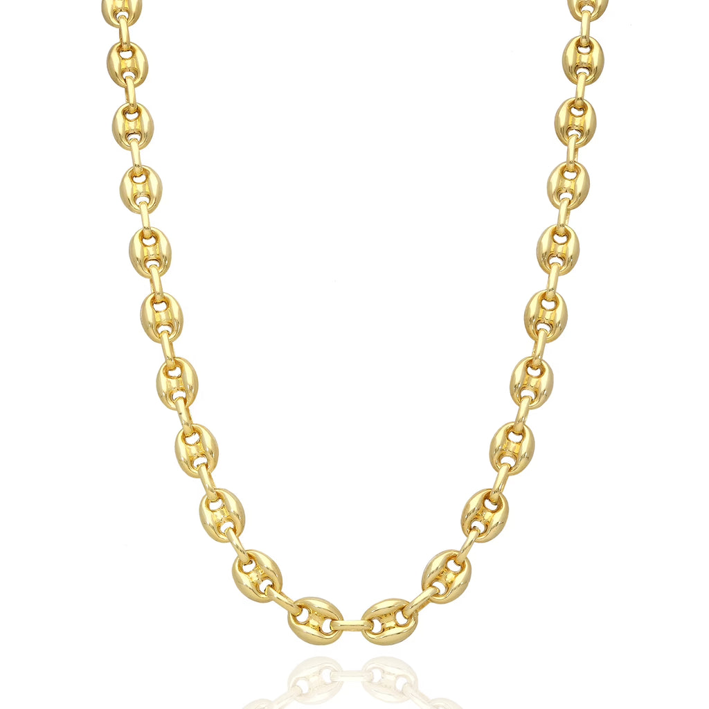 18K Yellow Gold Over Silver 9mm Puffed Anchor Chain Necklace 16"-24" T191267