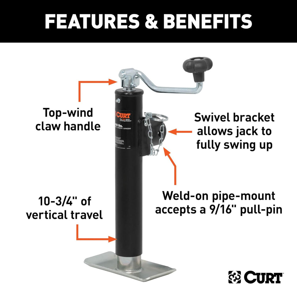Weld-On Pipe-Mount Swivel Trailer Jack, 2,000 lbs. 10-3/4 Inches Vertical Travel Pack of 2 F82794
