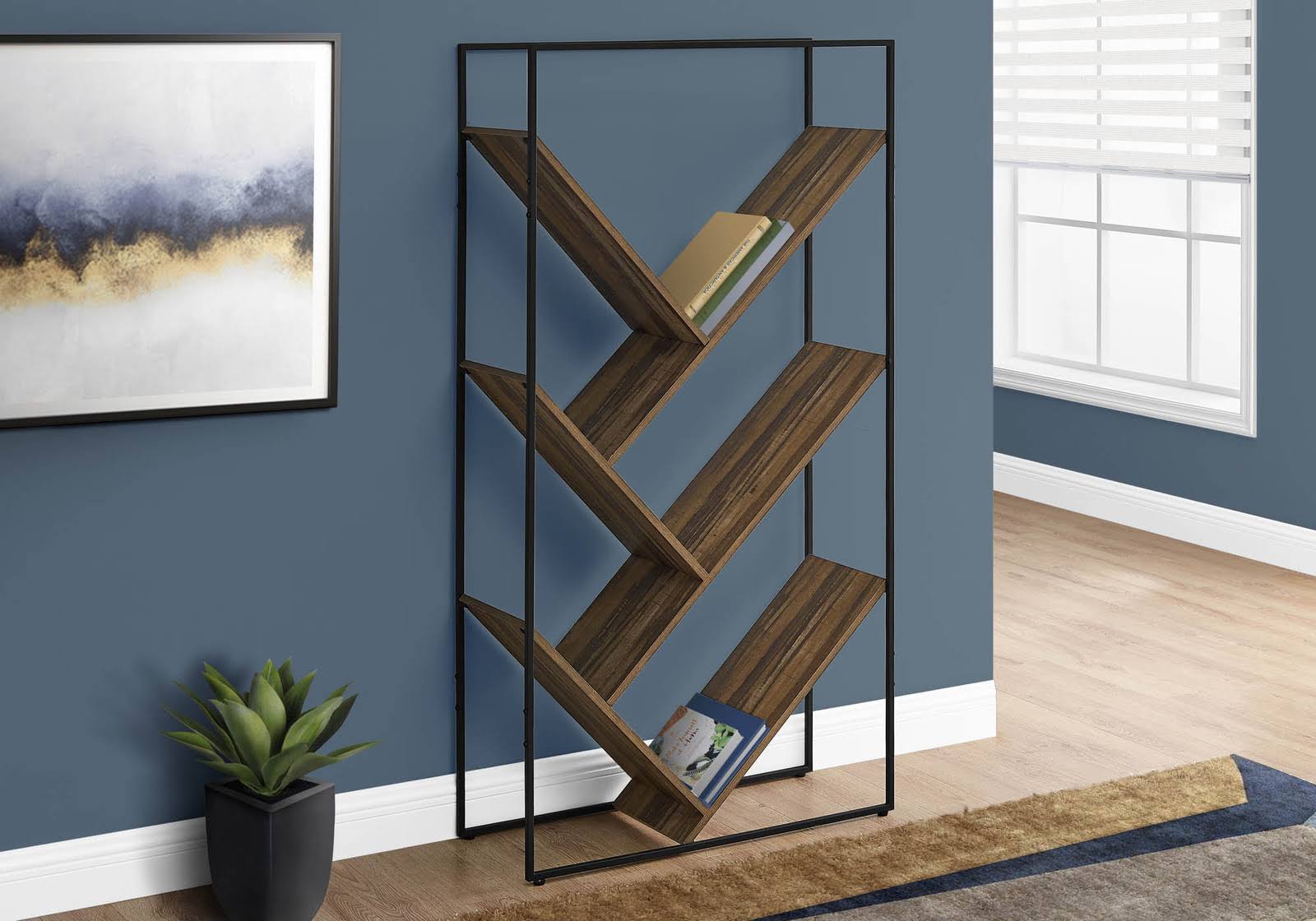 Reclaimed Wood-Look Tall Bookshelf Etagere with 5 Open Shelves C56688