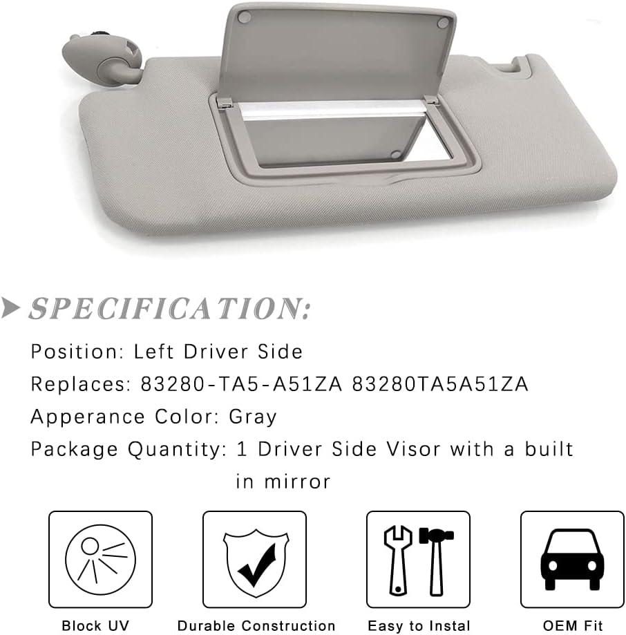 Grey Sun Visor Replacement for Honda Accord, Pack of 2 Y545956