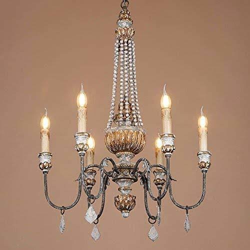 Retro Rustic 6-Light Wood Metal Crystal Candle Style Chandelier B12187