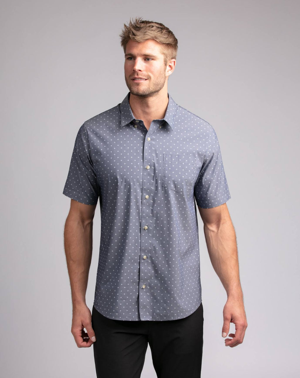 Heather Blue Nights Button Up Shirt, Size Small J154