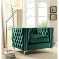Green Velvet Button Tufted Club Chair with Silver Nailhead Trim G5911