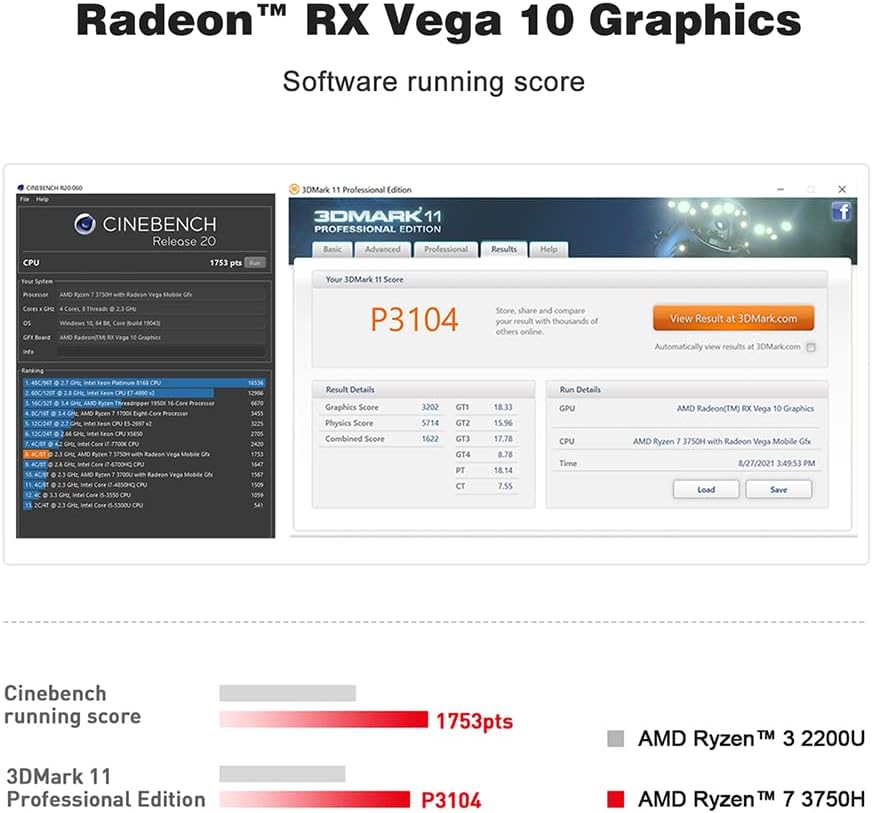 Mini PC AMD Ryzen 7 3750H 16 GB RAM 512 GB SSD Windows 11 Pro Desktop Computer B7608