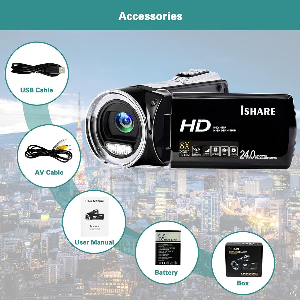 FHD 1080p Vlogging Camera Recorder 2.7 Inch 270 Degree Rotation LCD Video Camera, Pack of 2 X53601