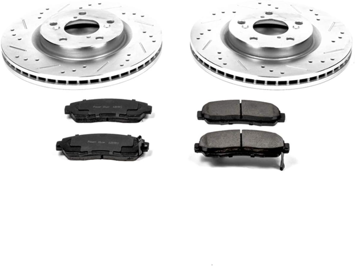 Front Z23 Carbon Fiber Brake Pads with Drilled & Slotted Brake Rotors Kit E48418