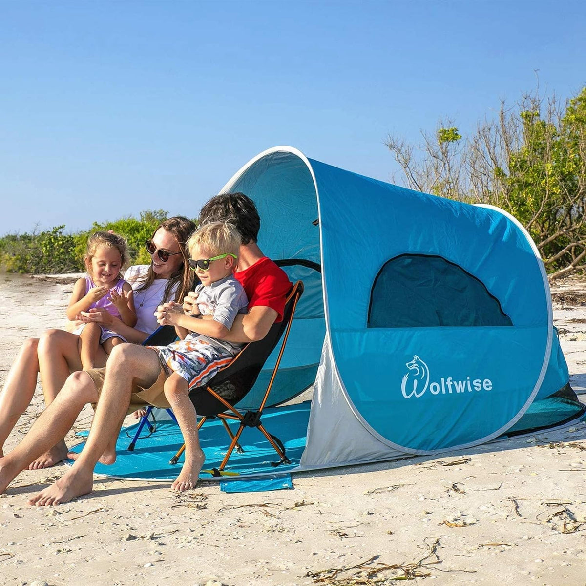 UPF 50+ Pop Up 3-4 Person Beach Tent Sun Shelter O96131