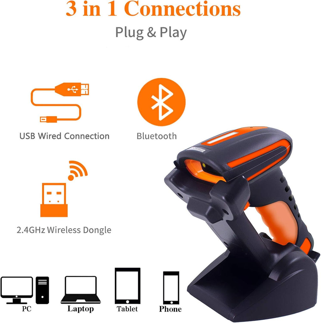 Bluetooth 2D QR Barcode Scanner with Stand, Dustproof and Waterproof, Pack of 2 L2350