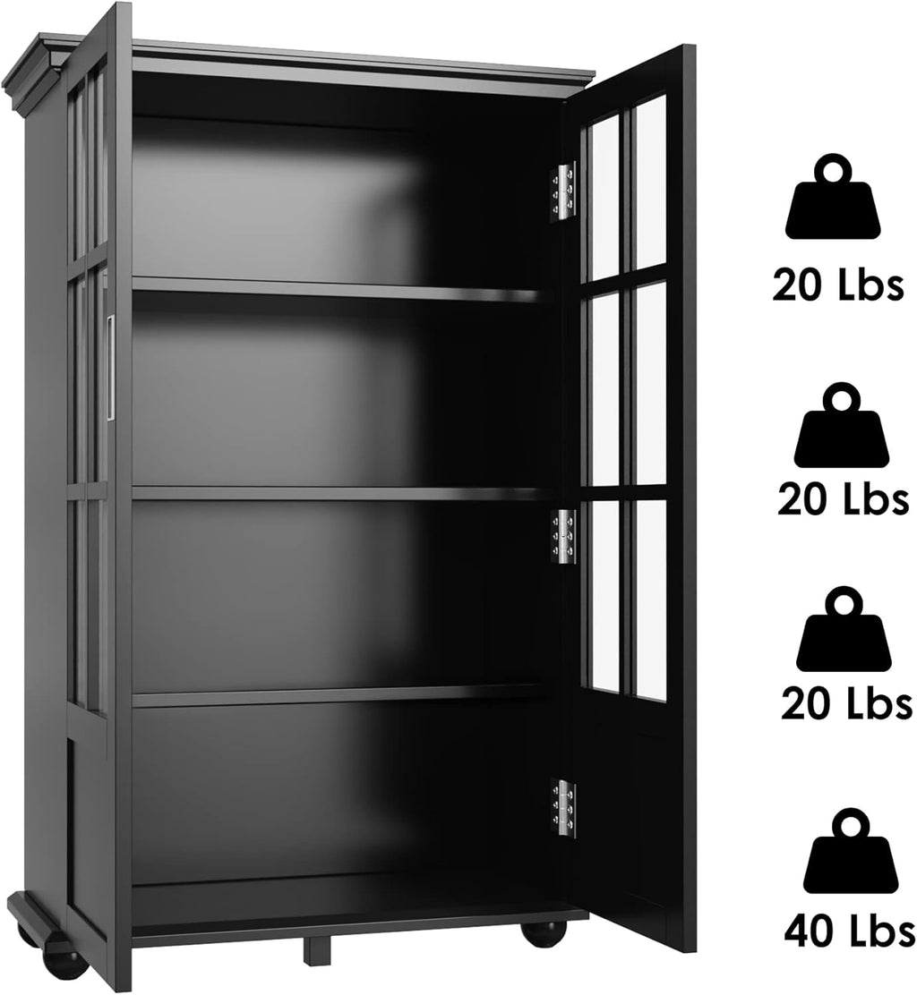 Storage Cabinet Bookcase with Adjustable Shelves and 2 Glass Doors B59994