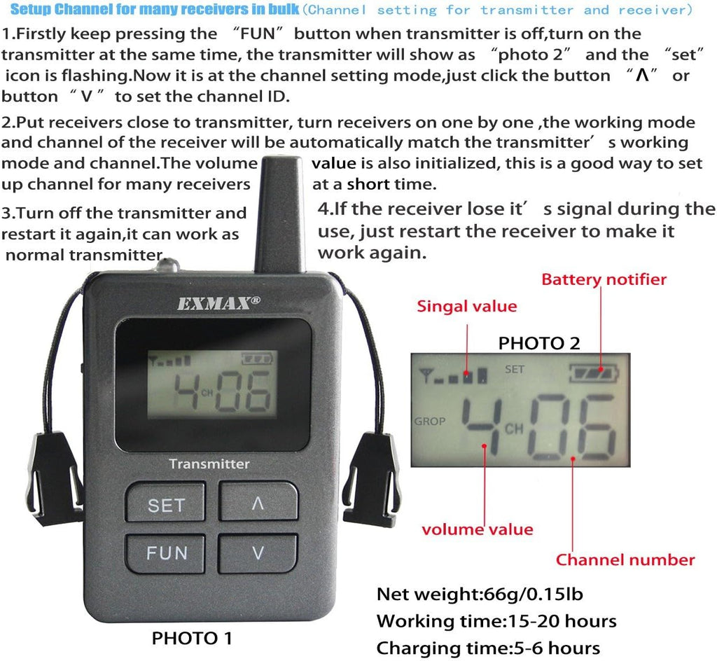 Wireless Tour Guide Monitor System (2 Transmitters 36 Receivers & Charge Case) D533