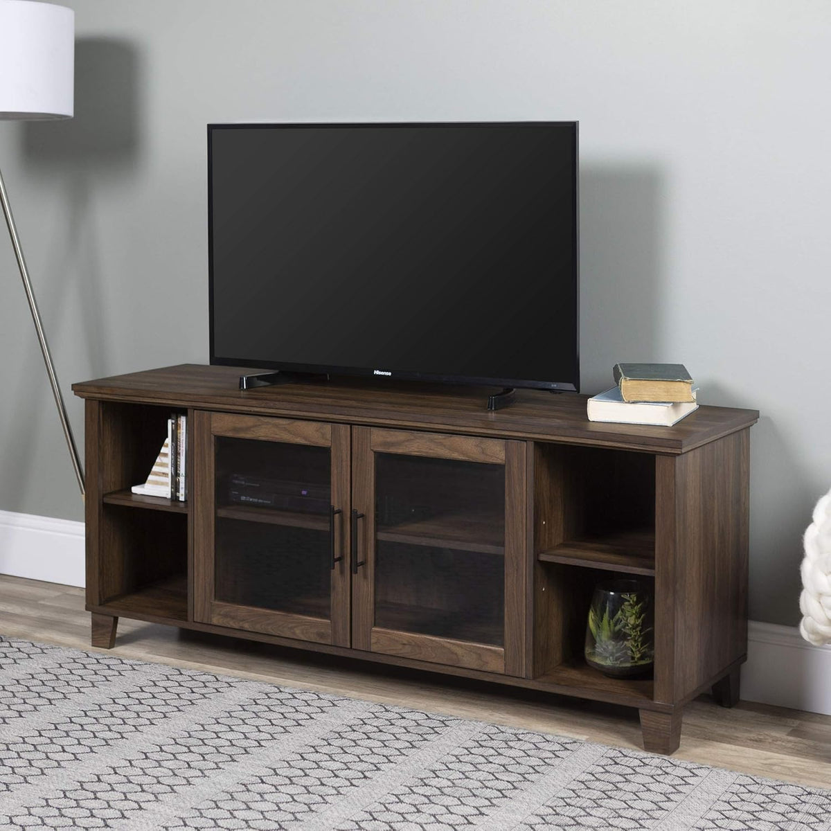 White Oak 70 Inch Glass and Wood TV Stand L338