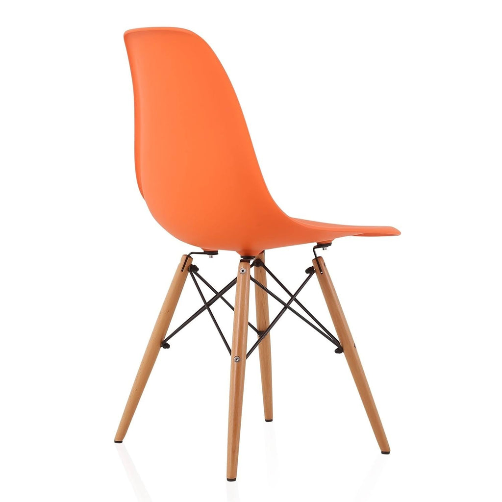 Set of 4 Orange Plastic Dining Chair with Beech Wood Legs H4378