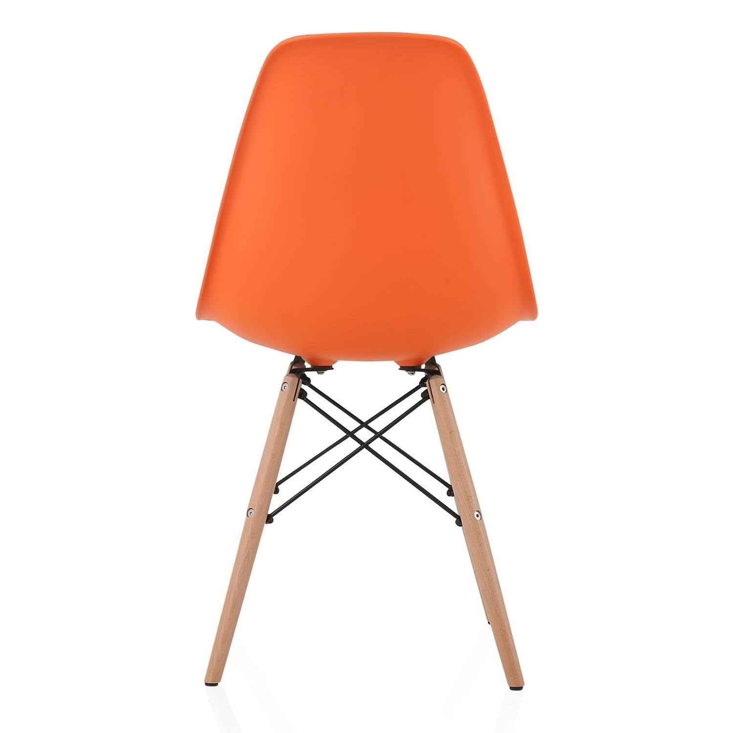 Set of 4 Orange Plastic Dining Chair with Beech Wood Legs H4378