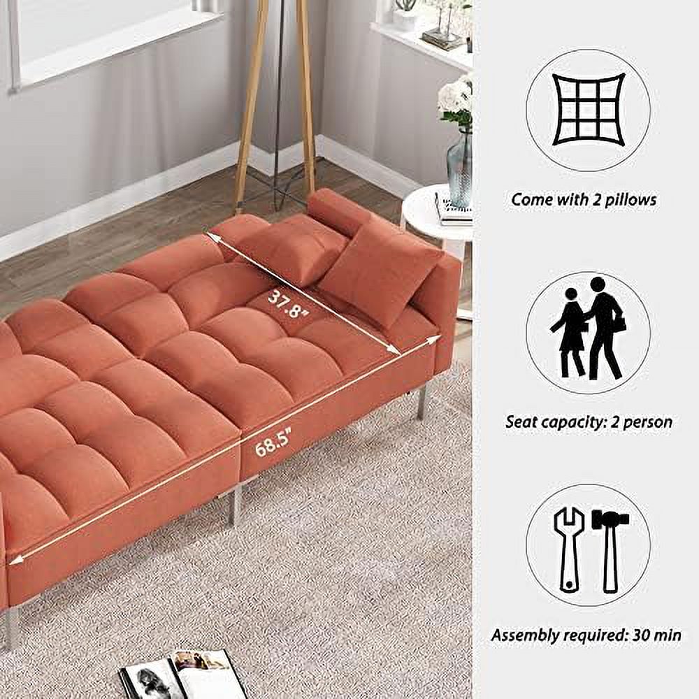 Modern Linen Convertible Futon Sofa Bed with 2 Pillows T967294