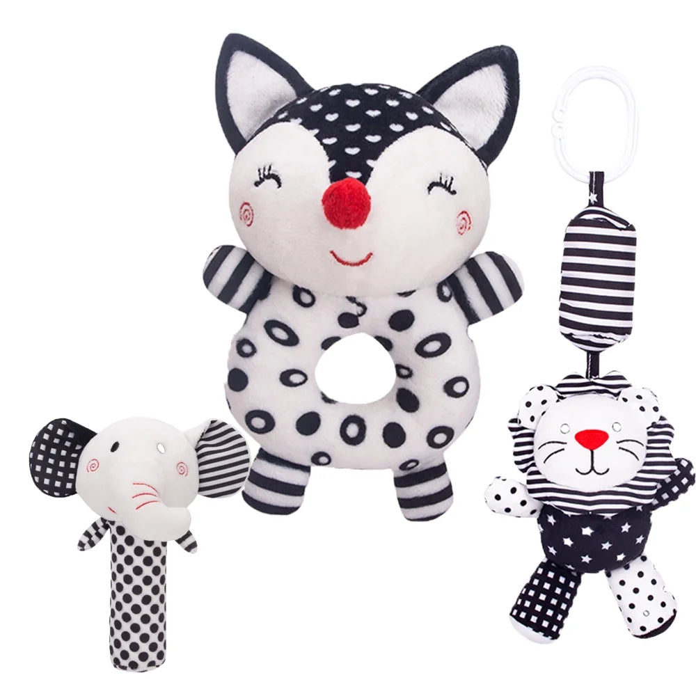 Black and White High Contrast Baby Rattles Toy Plush Stuffed Animal Rattle (3PCS) D33698