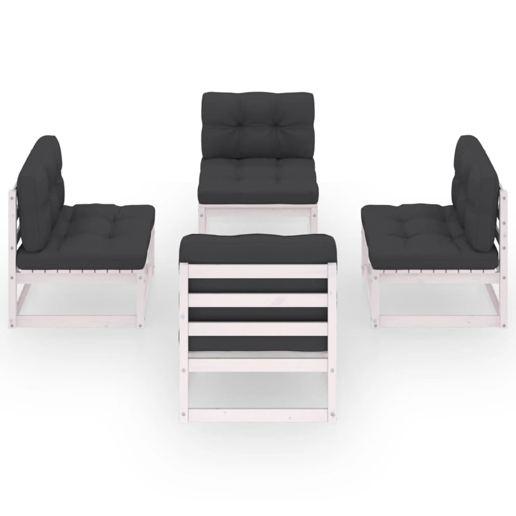 4 Piece White Pinewood Outdoor Sectional Sofa Set with Cushion G55683