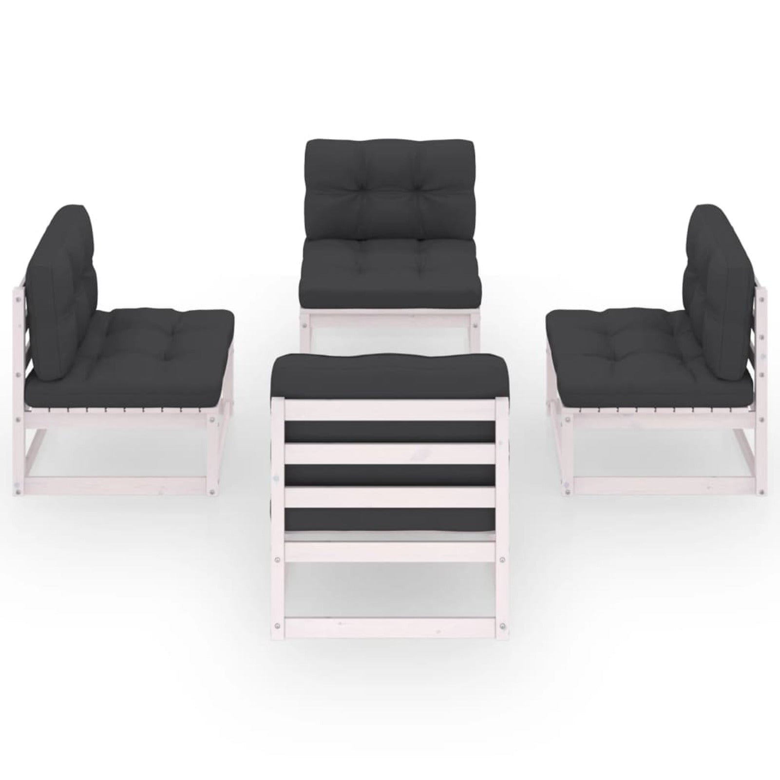 4 Piece White Pinewood Outdoor Sectional Sofa Set with Cushion G55683