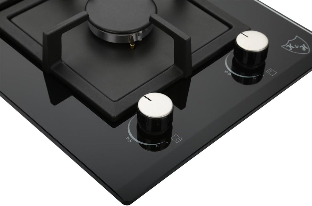 2 Burner 12 Inch Built-in LPG/Propane Gas Stove Top Glass Surface Cast Iron Cooktop K638