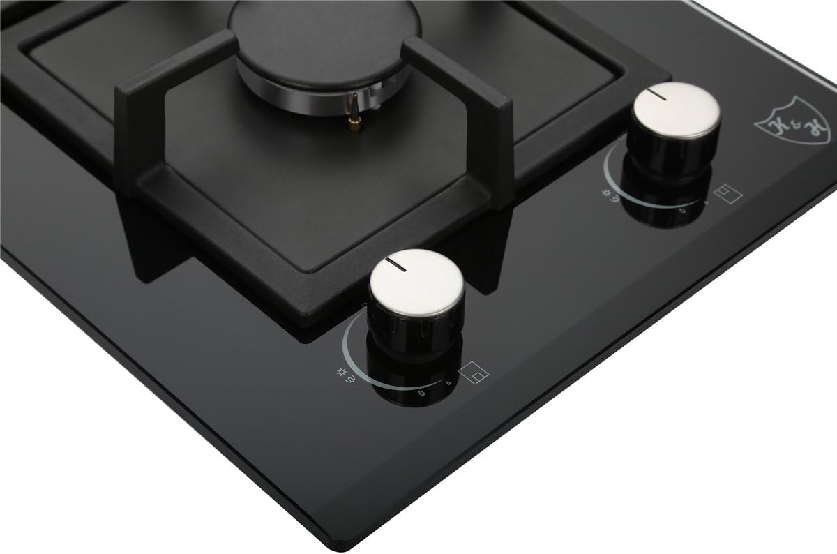 2 Burner 12 Inch Built-in LPG/Propane Gas Stove Top Glass Surface Cast Iron Cooktop K638