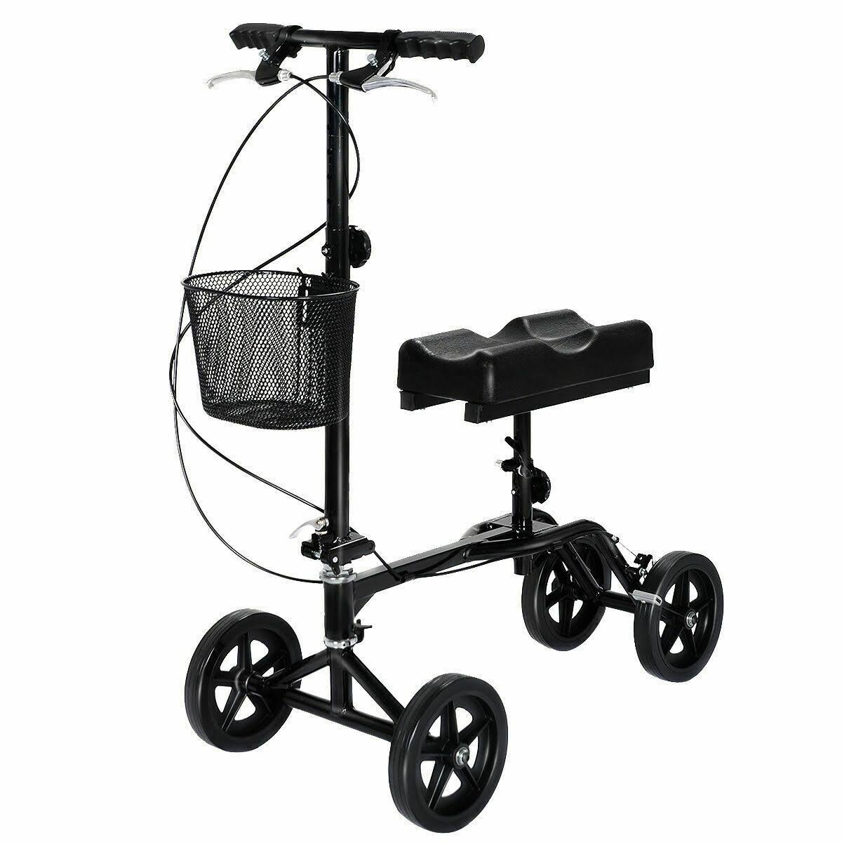 Black Steerable Foldable Knee Walker Scooter with Basket E90144