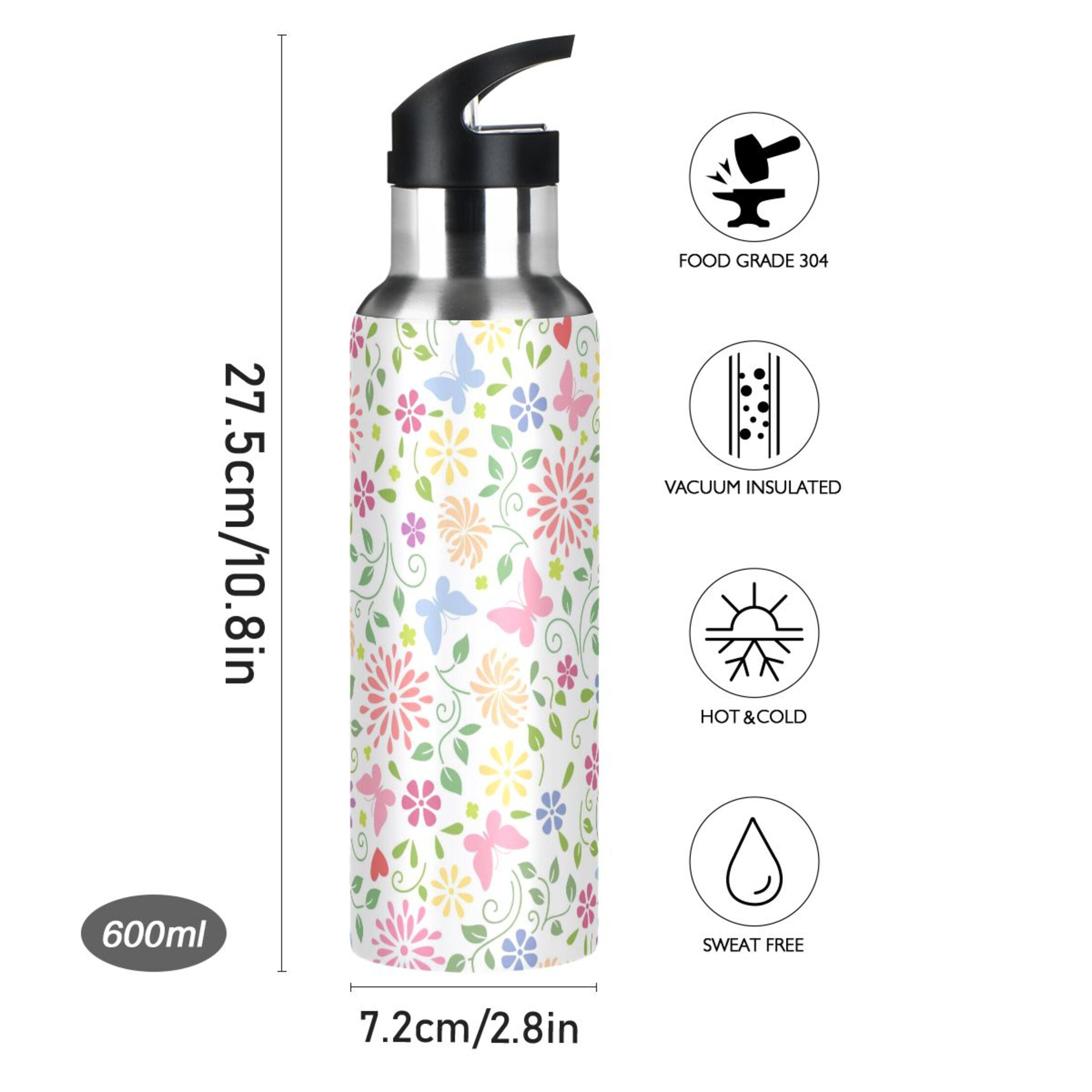 Stainless Steel Insulated Water Bottle with Straw Lid U2593