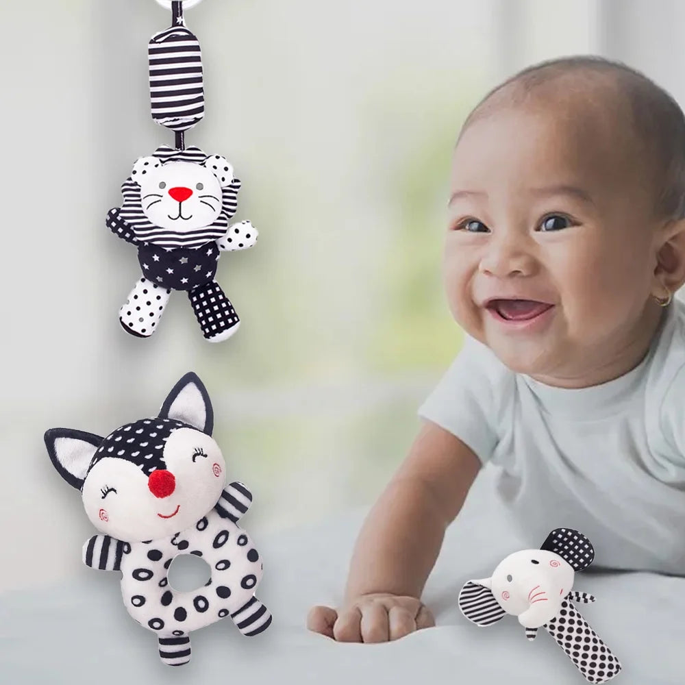 Black and White High Contrast Baby Rattles Toy Plush Stuffed Animal Rattle (3PCS) D33698