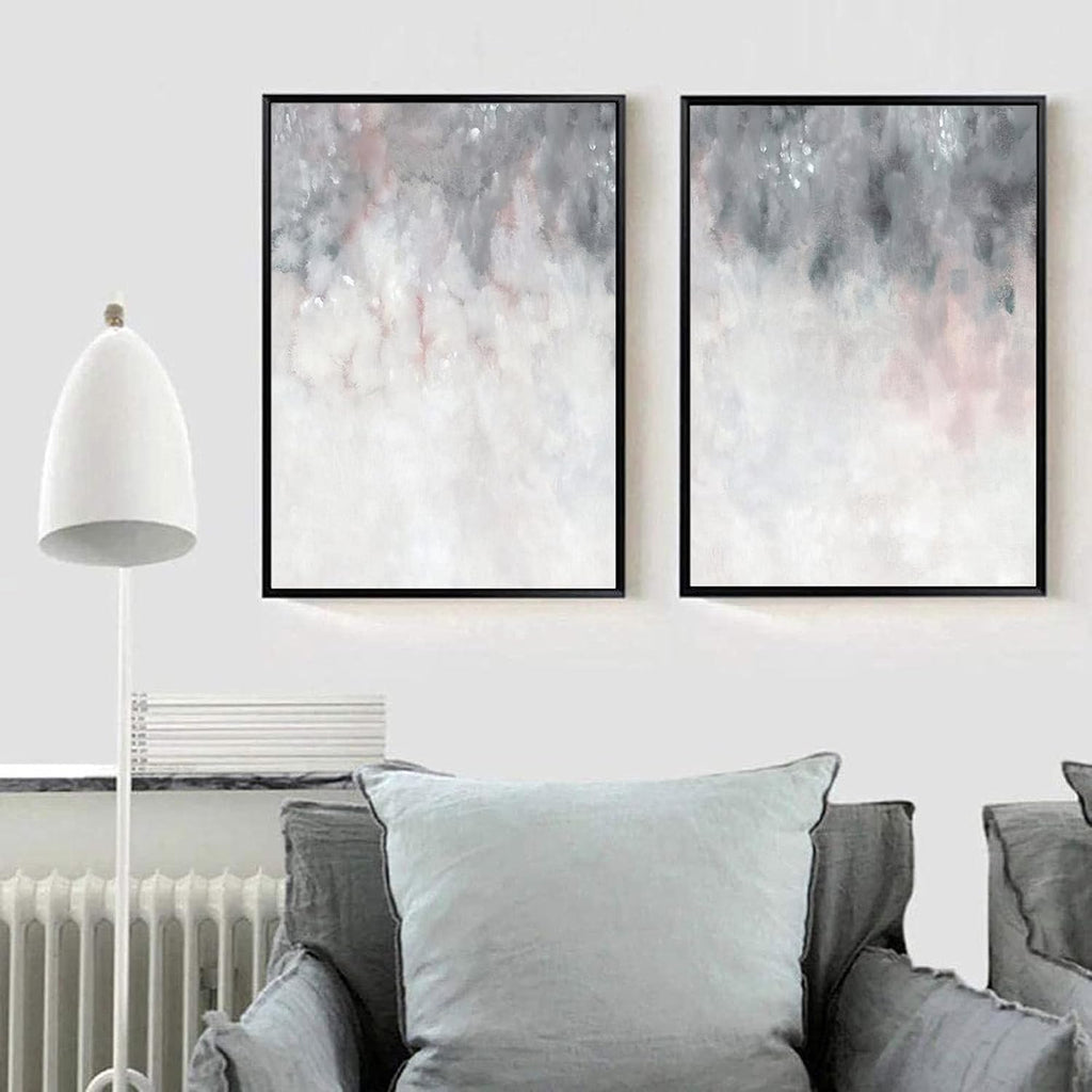 Abstract Gray White Pink Canvas Painting 16x24inchx2 No Frame E468