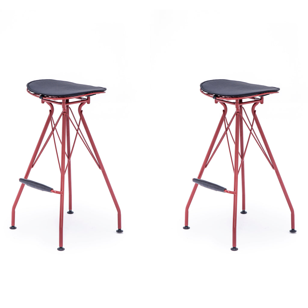 Dark Red 30 Inch Faux Leather Metal Barstool Set of 2 Z391