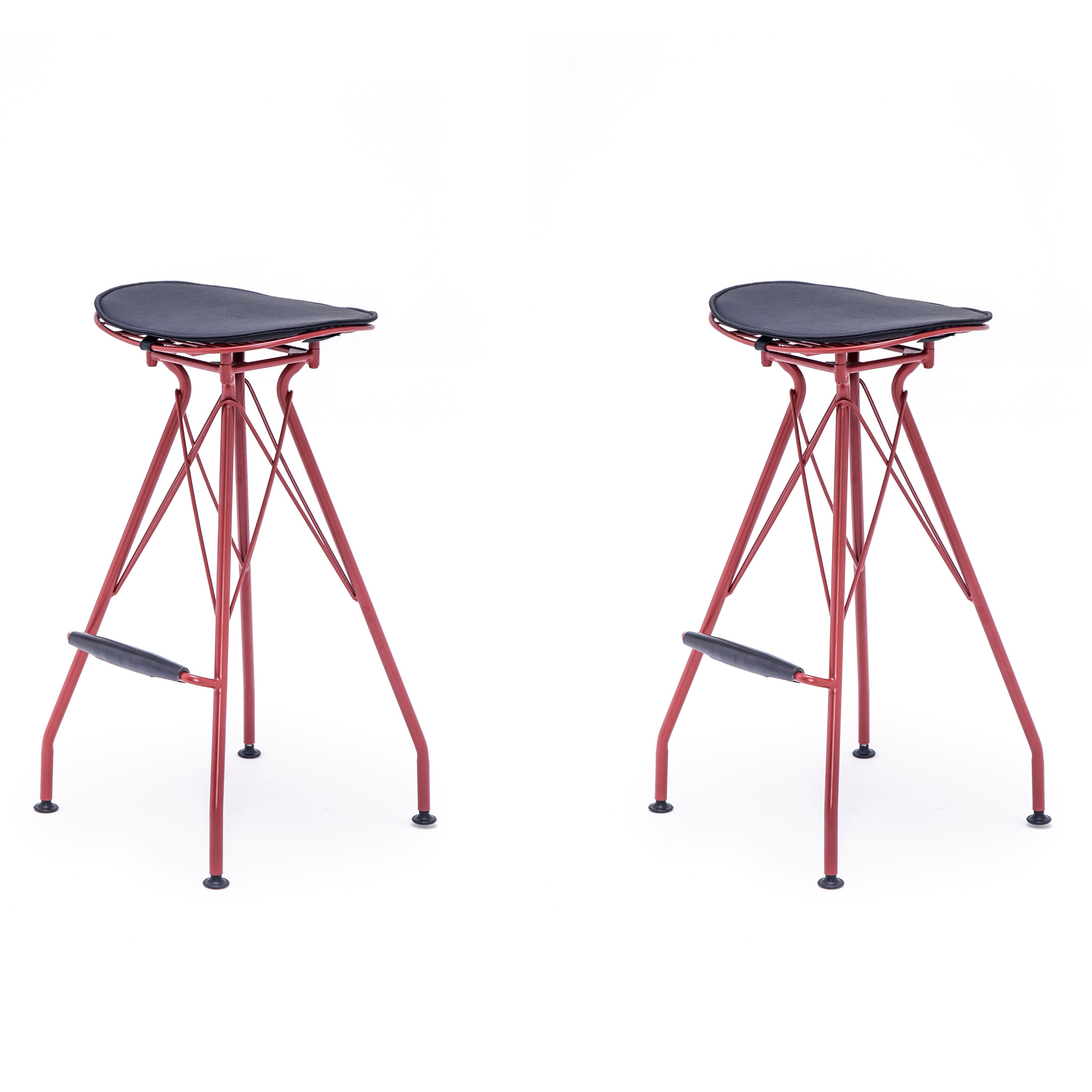 Dark Red 30 Inch Faux Leather Metal Barstool Set of 2 Z391