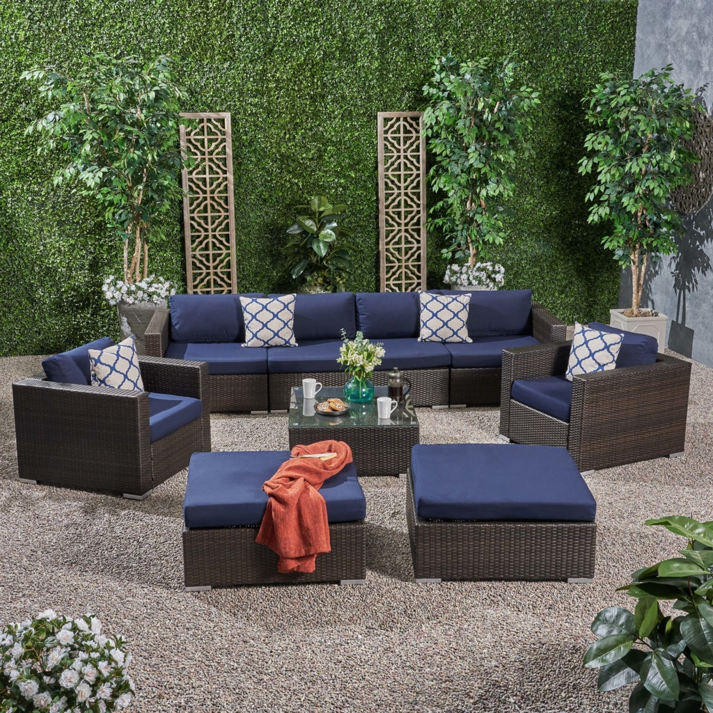 9pc Outdoor Wicker Sectional Sofa Set with Cushions U124511
