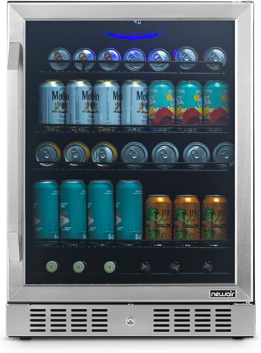 Black Stainless Steel 177 Can Beverage Refrigerator Cooler with Glass Door A341