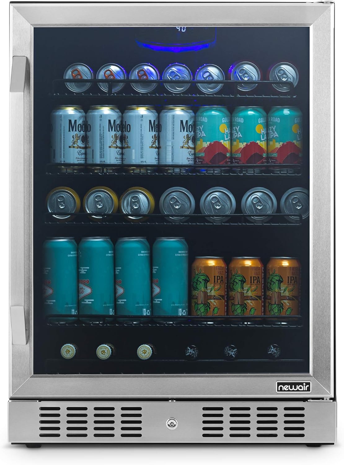Black Stainless Steel 177 Can Beverage Refrigerator Cooler with Glass Door A341