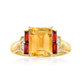 3.10 Carat Citrine and .50 ct. t.w. Garnet Ring With Diamond Accents in 14kt Yellow Gold C514