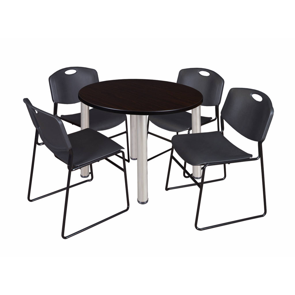 36x22 Round Breakroom Table with 4 Stack Chairs V621