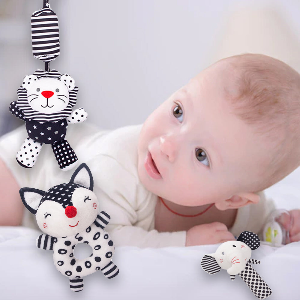 Black and White High Contrast Baby Rattles Toy Plush Stuffed Animal Rattle (3PCS) D33698