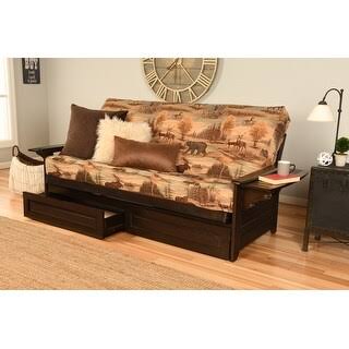 Espresso Full-Size Futon Frame with Innerspring Mattress and Storage Drawers C927